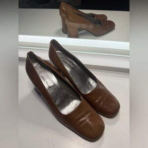 Vera Pelle Classic Brown Heels 8.5 Made in Italy